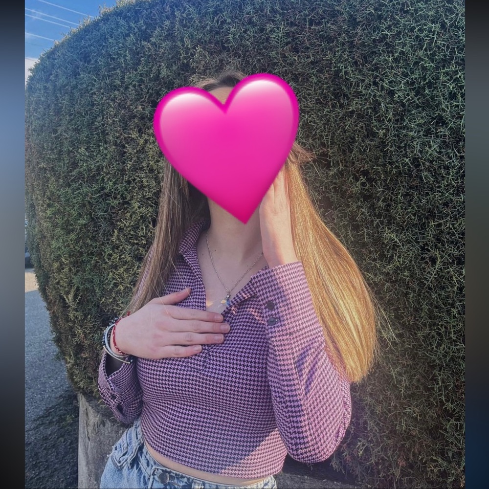 New Zara Pink/Black Houndstooth Polo Crop Top S
